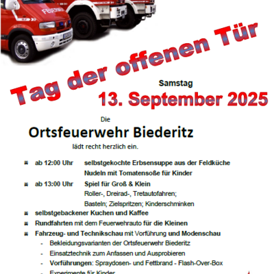 Tag der offenen Tür bei der Ortsfeuerwehr Biederitz