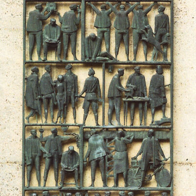 Bild vergr&ouml;&szlig;ern: Magdeburg, Mahnmal mit unterschiedl. Szenen des Widerstandes